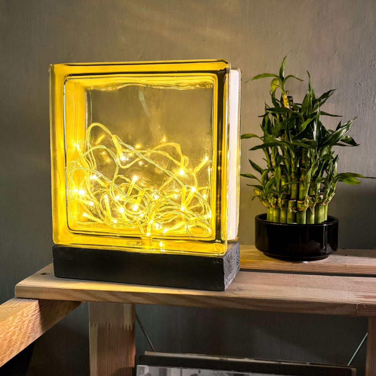 Turning a Glass Brick into a Cozy Shelf Lamp